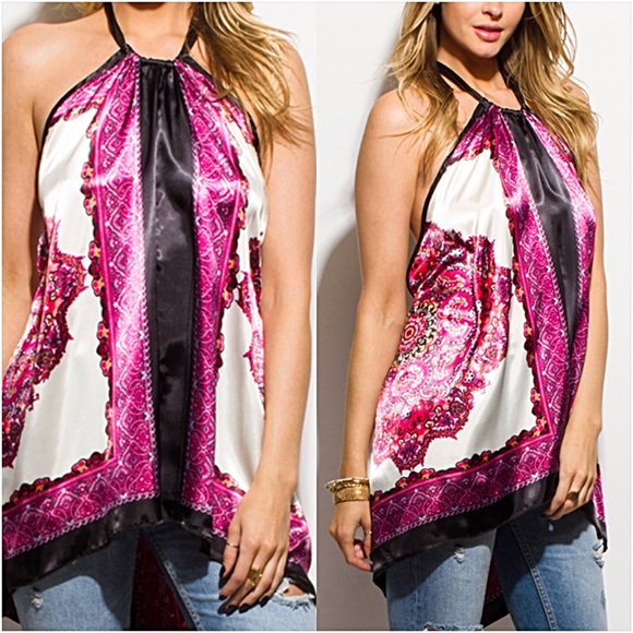 Silky Sexy Flowy Handkerchief Halter Top SMLXL - Picture 4 of 8